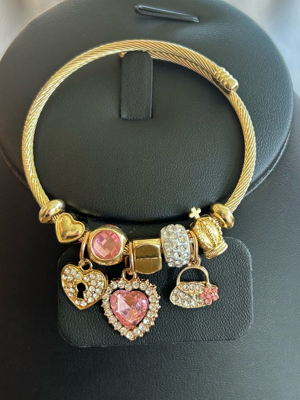 Brand New Gold-Tone Pink Heart Charm Bracelet - Women's Jewelry